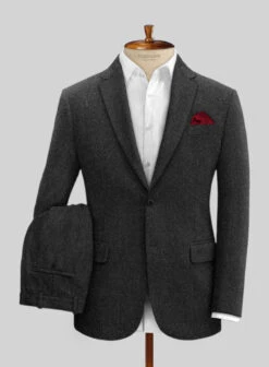 Charcoal Herringbone Tweed Suit -Elite Attire Store charcoalherringbonetweedsuitlook 1