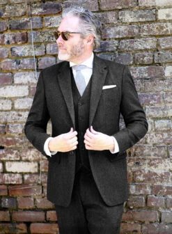 Charcoal Herringbone Tweed Suit -Elite Attire Store charcoalherringbonetweedsuitlook 2