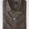 European Dark Brown Linen Shirt -Elite Attire Store europeandarkbrownlinenlongslvshrtlook