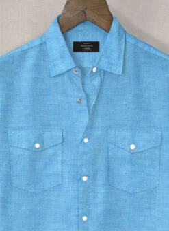 European Blue Linen Western Style Shirt -Elite Attire Store europnbluelinenweststyleshirtlk 2