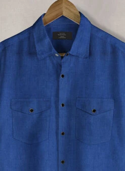 European Sapphire Blue Linen Western Style Shirt 12 European Sapphire Blue Linen Western Style Shirt -Elite Attire Store europsapphirebluelinweststyleshirtlk 2