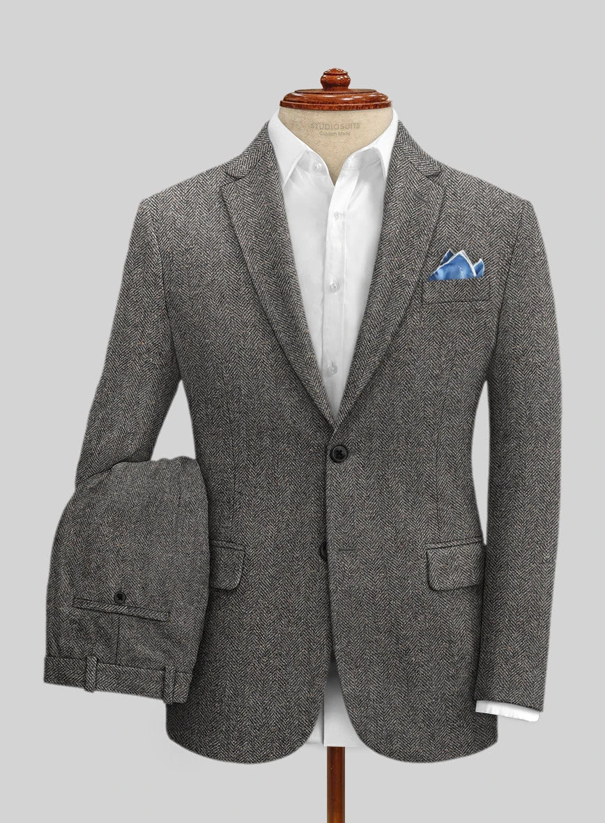 Gray Herringbone Flecks Donegal Tweed Suit 3 Gray Herringbone Flecks Donegal Tweed Suit