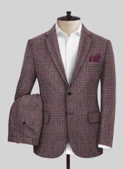 Highlander Heavy Maroon Houndstooth Tweed Suit