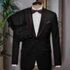 Italian Style Black Wool Tuxedo Suit - Wine Satin Trim II -Elite Attire Store italblackstyletux