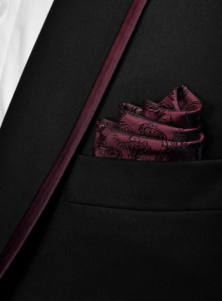 Italian Style Black Wool Tuxedo Suit - Wine Satin Trim II 7 Italian Style Black Wool Tuxedo Suit - Wine Satin Trim II - Image 5