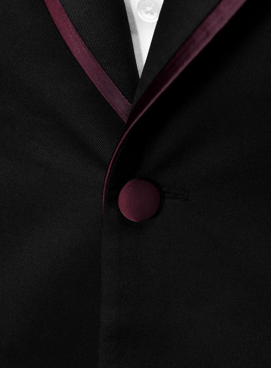 Italian Style Black Wool Tuxedo Suit - Wine Satin Trim II 6 Italian Style Black Wool Tuxedo Suit - Wine Satin Trim II - Image 4