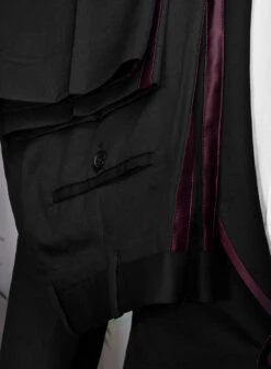 Italian Style Black Wool Tuxedo Suit - Wine Satin Trim II 16 Italian Style Black Wool Tuxedo Suit - Wine Satin Trim II -Elite Attire Store italblackstyletux 5