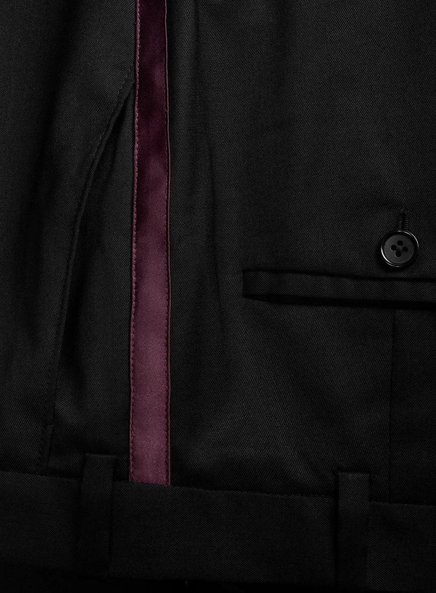 Italian Style Black Wool Tuxedo Suit - Wine Satin Trim II 10 Italian Style Black Wool Tuxedo Suit - Wine Satin Trim II - Image 8