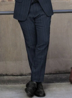 Italian Wide Herringbone Blue Tweed Pants -Elite Attire Store italianwidehbbluetwdpantlook 1