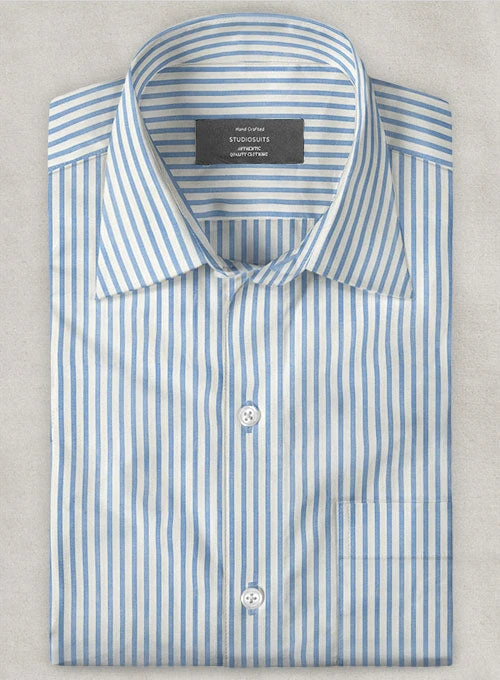 Italian Old Shuttle Loom Blue Stripe Shirt 5 Italian Old Shuttle Loom Blue Stripe Shirt - Image 3
