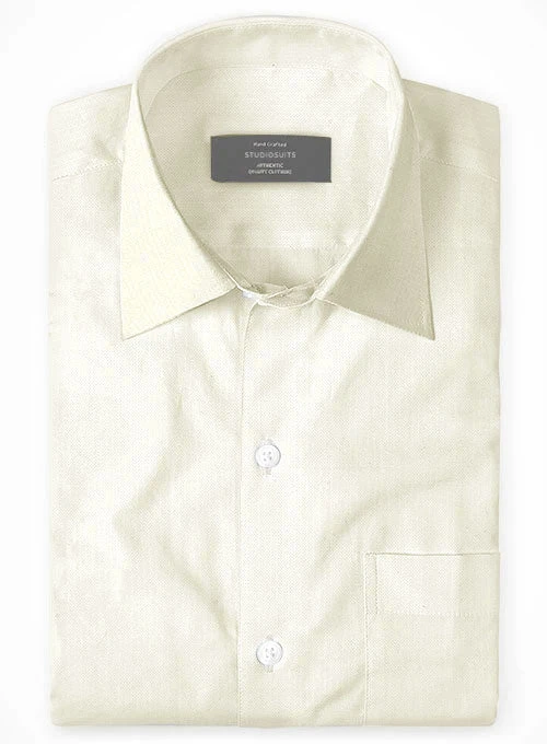 Ivory Herringbone Cotton Shirt 3 Ivory Herringbone Cotton Shirt