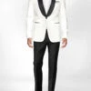 Tuxedo Suit - Ivory Jacket Black Trouser -Elite Attire Store ivorytuxedoblkpantsuit