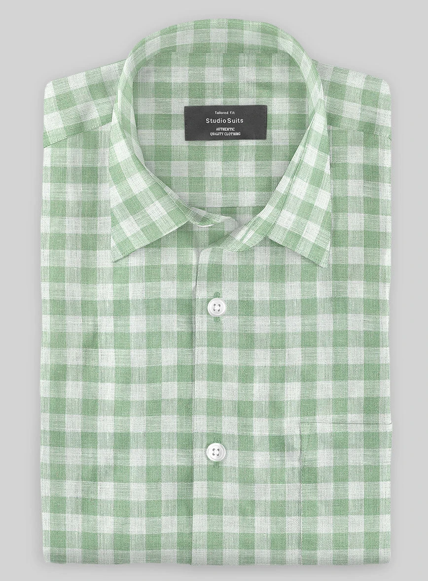 Light Green Checks Linen Shirt 3 Light Green Checks Linen Shirt