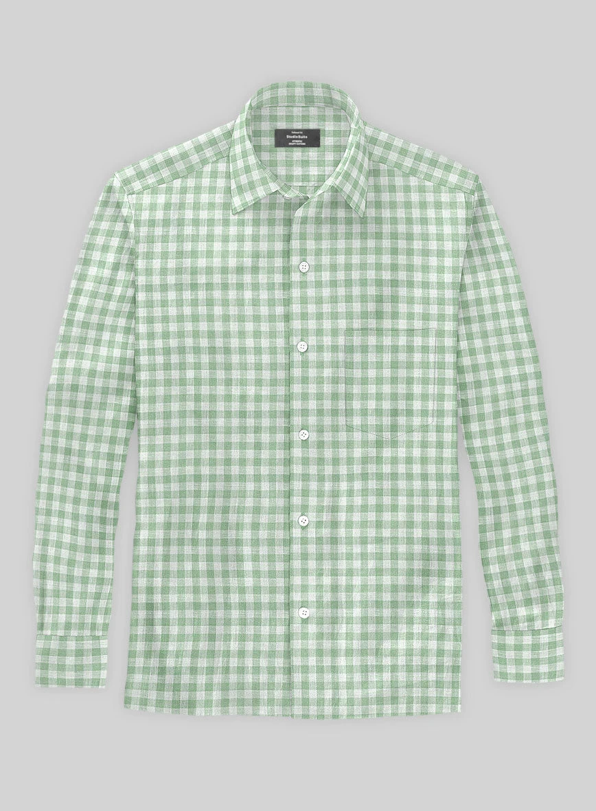 Light Green Checks Linen Shirt 4 Light Green Checks Linen Shirt - Image 2