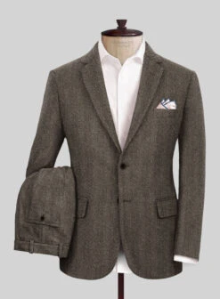 Naples Wide Herringbone Brown Tweed Suit