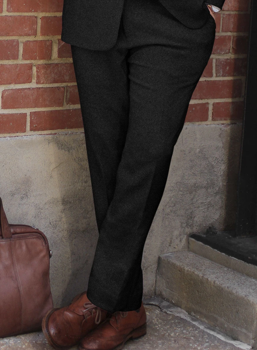 Naples Wide Herringbone Charcoal Tweed Pants 5 Naples Wide Herringbone Charcoal Tweed Pants - Image 3