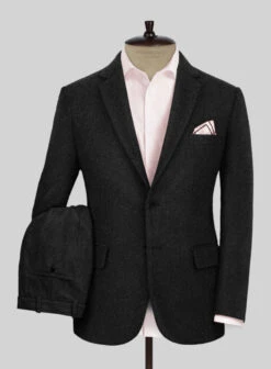 Naples Wide Herringbone Charcoal Tweed Suit