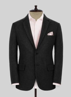 Naples Wide Herringbone Charcoal Tweed Suit -Elite Attire Store napleswideherringbonecharcoaltweedsuitllook 2