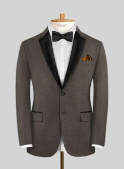 Napolean Sharkskin Brown Wool Tuxedo Suit -Elite Attire Store napoleansharkskinbrownwooltuxedosuitlook 1