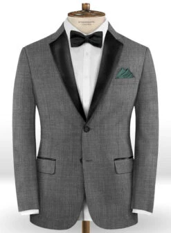 Napolean Sharkskin Gray Wool Tuxedo Suit -Elite Attire Store napoleansharkskingraywooltuxedosuitlook 1