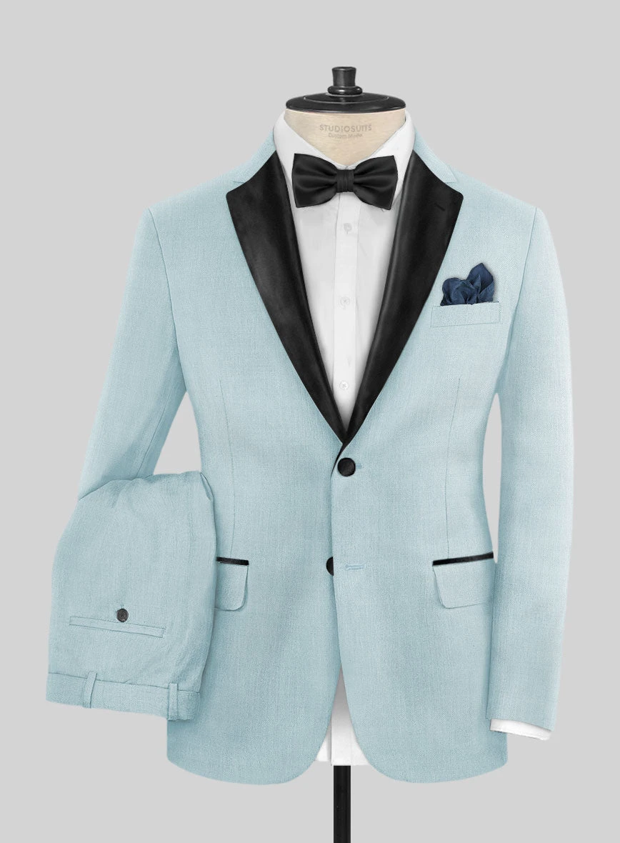 Napolean Stretch Coral Blue Wool Tuxedo Suit 3 Napolean Stretch Coral Blue Wool Tuxedo Suit