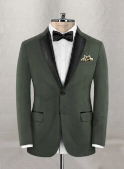 Napolean Military Green Wool Tuxedo Suit 12 Napolean Military Green Wool Tuxedo Suit -Elite Attire Store napolmilitarygreenwooltuxsuitlook 1