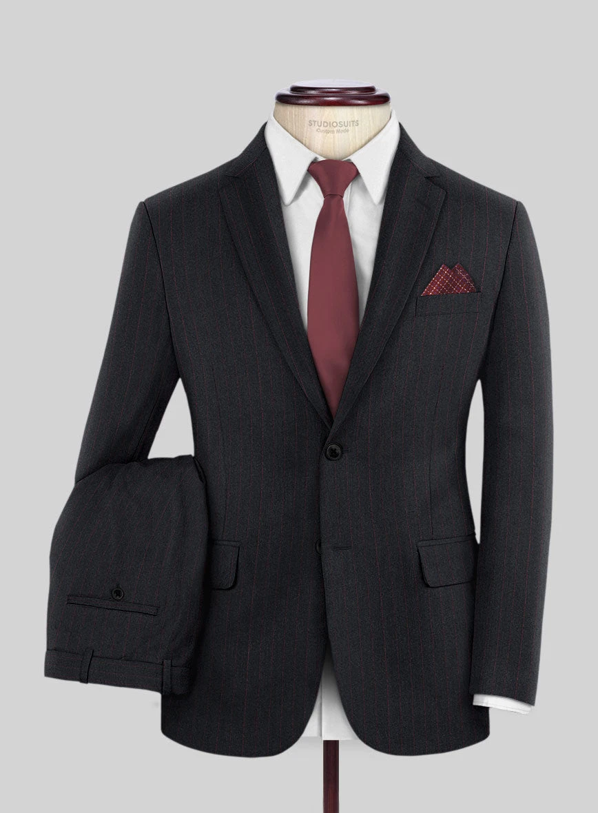 Scabal Sapphire Beaded Stripe Charcoal Wool Suit 3 Scabal Sapphire Beaded Stripe Charcoal Wool Suit
