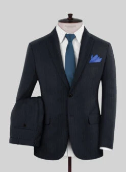 Scabal Tornado Herringbone Slate Blue Wool Suit
