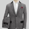 Vintage Herringbone Gray Tweed Suit - Leather Trims -Elite Attire Store vintagegrayherringbonetweedleathertrimsuitlook