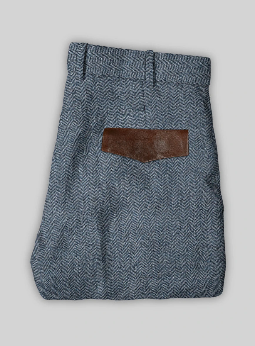 Vintage Herringbone Blue Tweed Pants - Leather Trims 5 Vintage Herringbone Blue Tweed Pants - Leather Trims - Image 3