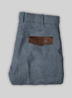 Vintage Herringbone Blue Tweed Suit - Leather Trims -Elite Attire Store vintblueherringleathsuitlook 6