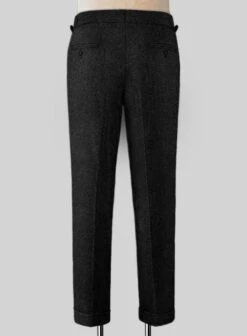 Vintage Plain Black Highland Tweed Trousers -Elite Attire Store vintplainblckhighldtwdtrolk 1