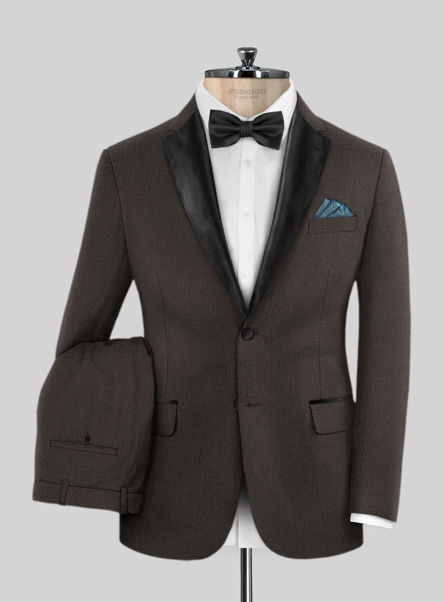 Worsted Dark Brown Wool Tuxedo Suit 3 Worsted Dark Brown Wool Tuxedo Suit