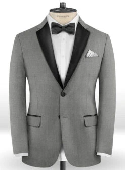 Worsted Mid Charcoal Wool Tuxedo Suit -Elite Attire Store worstedmidcharcoalwooltuxedosuitlook 1
